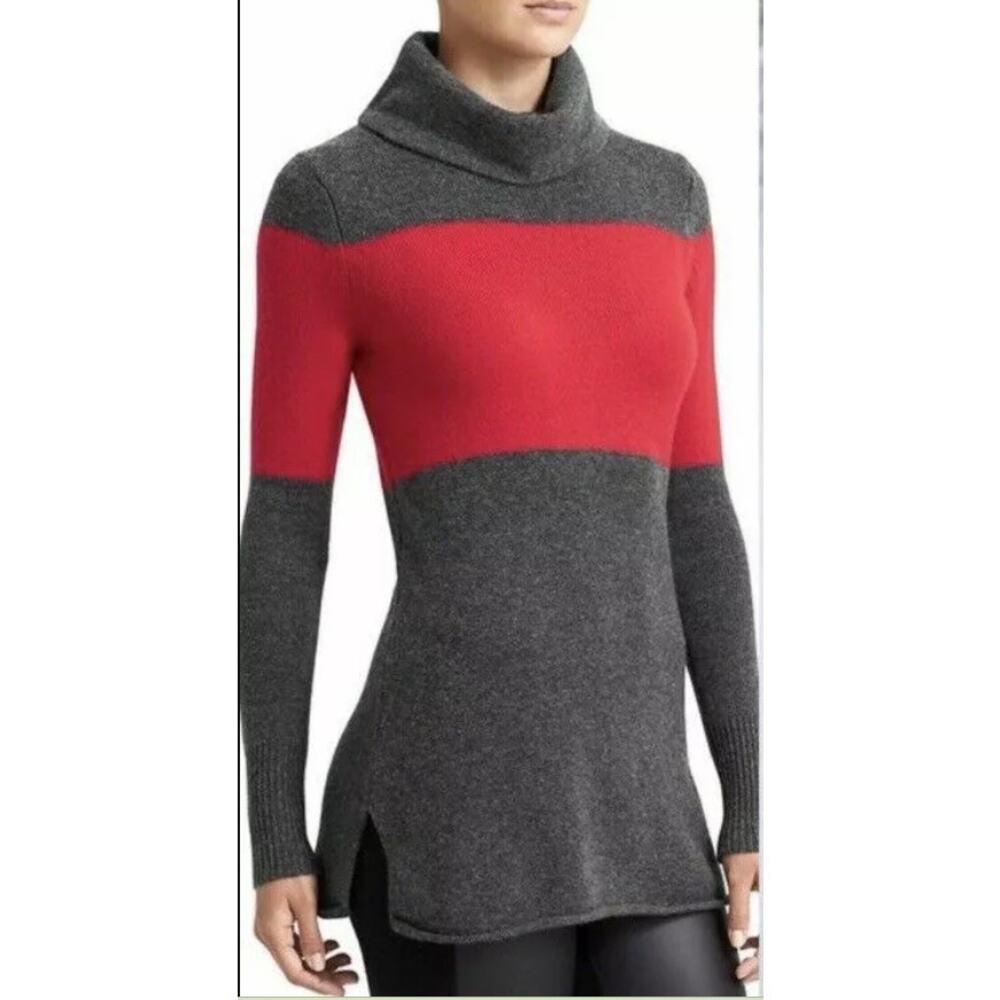 Athleta Turtleneck 100% Cashmere Chalet Sweater Women Sz Medium Gray‎ Red Skiing